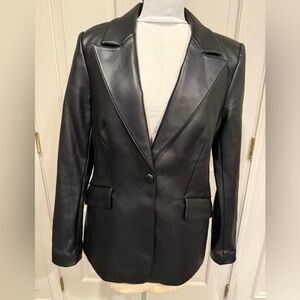 Good American Women's Black Better Than Leather Blazer Faux Size 2 EUC